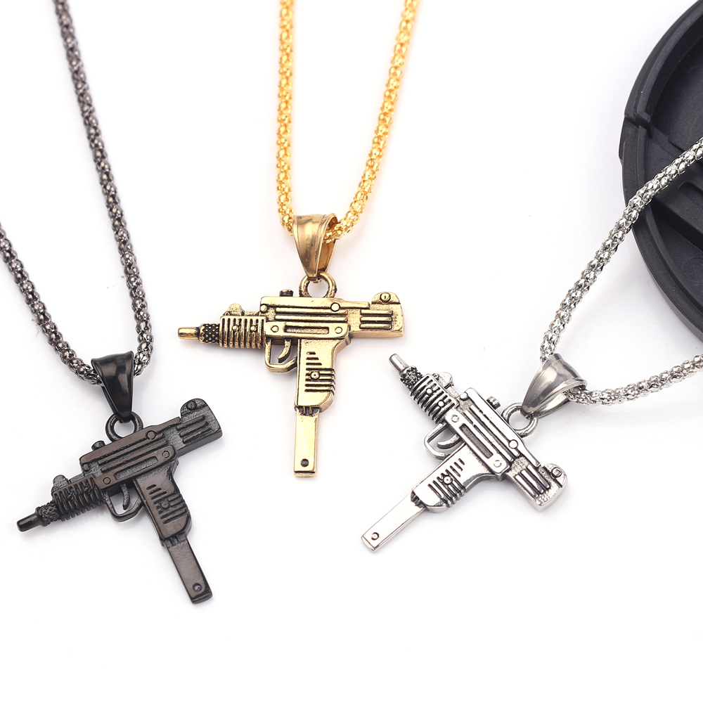 Street Fashion Necklace - Collar con Colgante de Pistola Uzi
