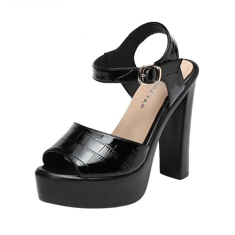 Chunky Sneaker Platform - Sandalias de cuero genuino de 10cm