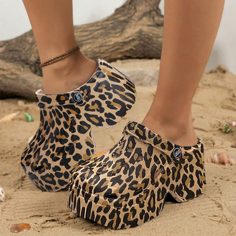 Street Fashion Girl - Zuecos de plataforma de leopardo para